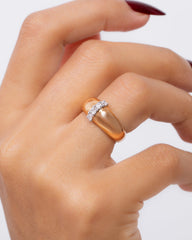 18K Rose Gold Bulky Natural Diamonds Ring