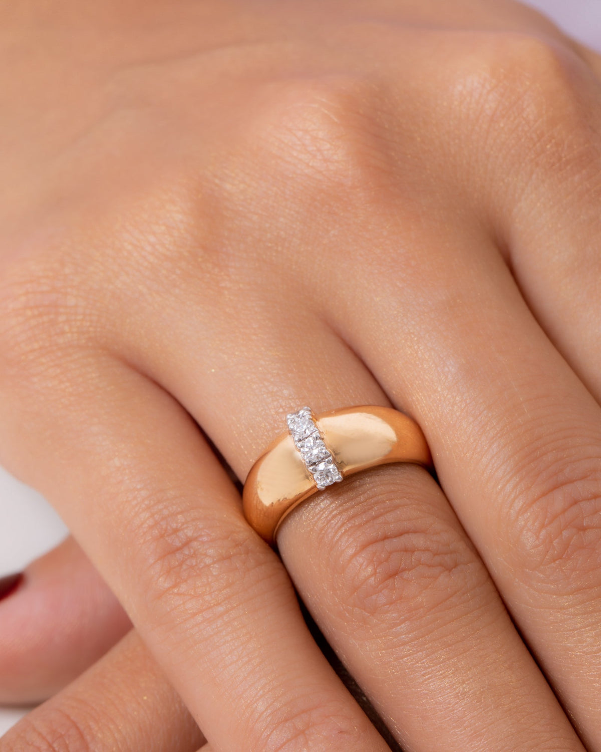 18K Rose Gold Bulky Natural Diamonds Ring